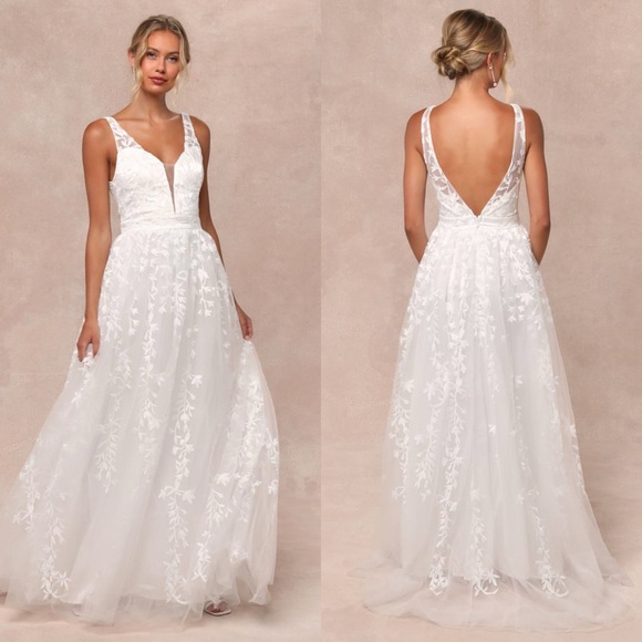 Lulus Boundless Romance White Floral Lace Embroidery Tulle Maxi Dress | Small - Picture 1 of 8
